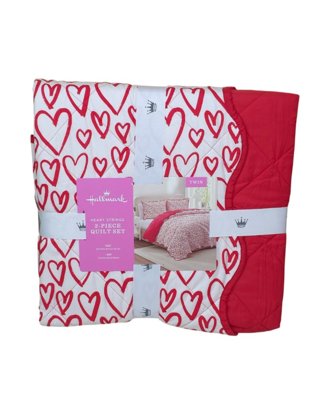 Hallmark Heart Strings Twin 2-Piece Quilt Set Valentines Day Love Heart